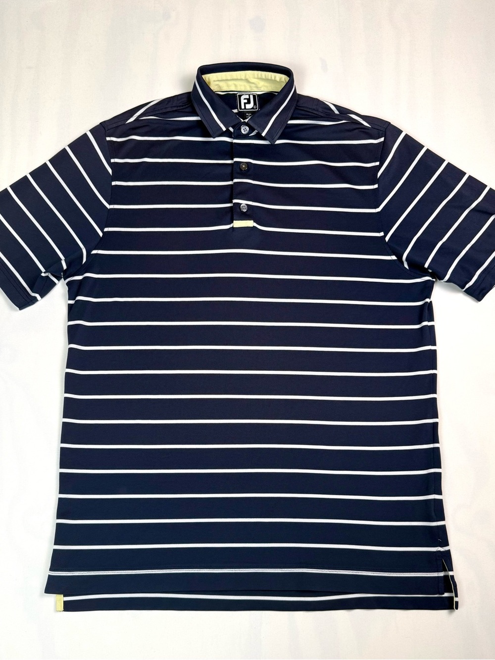 FootJoy Men’s L Navy Striped Performance Golf Polo Athletic Fit Stretch FJ